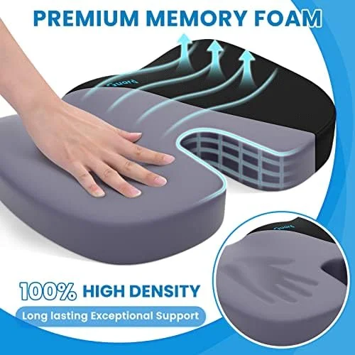 TushGuard Seat Cushion for Office Chair Memory Foam Non-Slip Cushion Back - Relief Chair Pad, Butt Pillow for Office Chair, Car, Computer Desk, Black