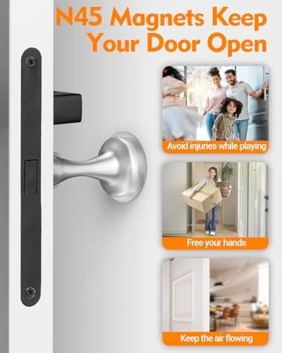 Door Stoppers Magnetic Door Catch - Stainless Steel Magnetic Door Stop 2 Pack, Double-Sided Adhesive Tape, No Drilling, Screws for Stronger Mount