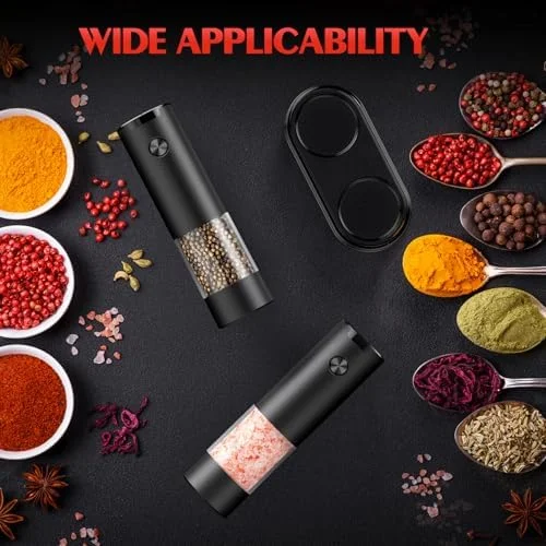 Electric Salt and Pepper Grinder Set Automatic Battery Pepper Mill Shakers Adjustable Coarseness Upgraded Larger Capacity with Led Home and Kitchen