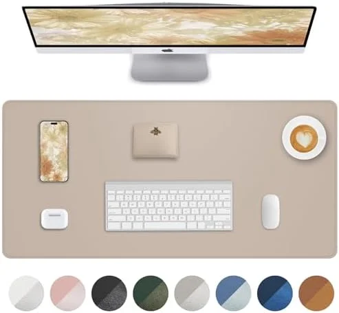 AFIING Desk Pad Protector 23.6" x 13.7" - Non-Slip Waterproof PU Leather Desk Mat for Mouse - Keyboard, Laptop, Office and Home Workspace (Beige)