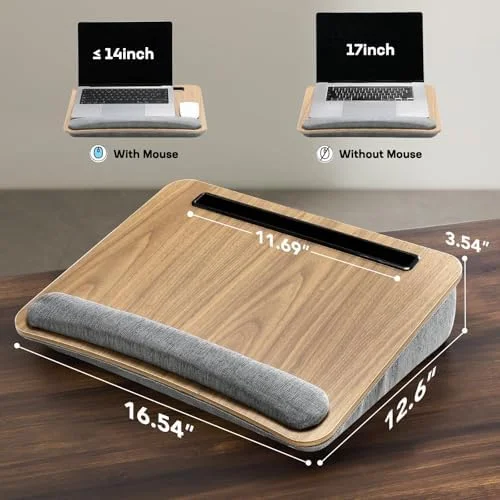 HUANUO Laptop Lap Desk - Portable Lap Desk with Pillow Cushion, Fits up to 15.6 inch Laptop, with Anti-Slip Strip & Storage Function for Home Office