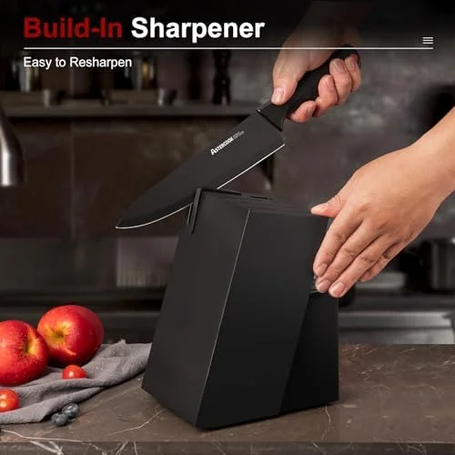 Knife Set - Astercook 15 Pieces Knife Sets for Kitchen with Block, Dishwasher Safe Kitchen Knife Set with Built in Sharpener Block, German Stainless