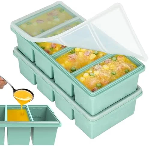 Silicone Freezer Trays with Lids - 1-Cup Soup Container Style Ice Cube Trays for Freezer - Leakproof, Dishwasher, Oven Safe, Stackable, Ideal for