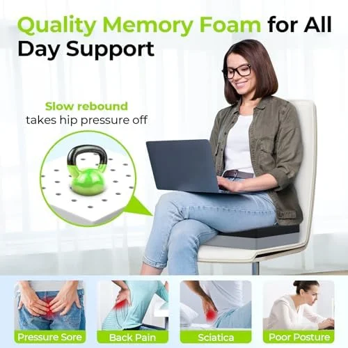 AUVON Ventilation Seat Cushion with Innovation Heat Dissipation Design, Anti-bedsore Wheelchair Cushion with Supportive Memory Foam, Waterproof &