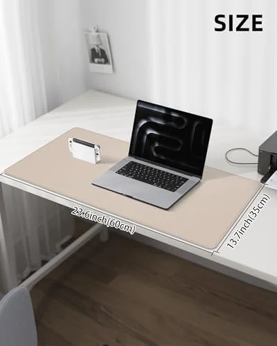 AFIING Desk Pad Protector 23.6" x 13.7" - Non-Slip Waterproof PU Leather Desk Mat for Mouse - Keyboard, Laptop, Office and Home Workspace (Beige)