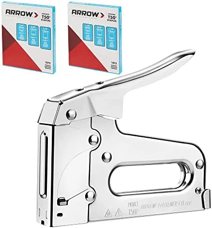 Arrow T50 Heavy Duty Staple Gun Kit - All Chrome Steel Stapler, with 3750 Pieces T50 1/4", 3/8", 1/2" Staples, for Upholstery Professional Projects