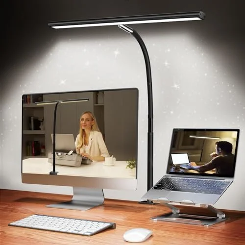 Airlonv LED Desk Lamp for Office Home - Eye-Caring Desk Light with Stepless Dimming Adjustable Flexible Gooseneck, 10W USB Adapter Desk Lamp with