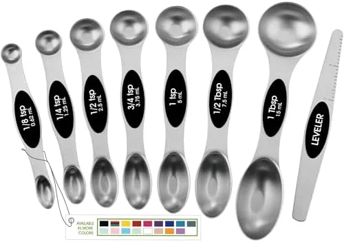 Spring Chef Stainless Steel Magnetic Measuring Spoons Set with Strong N45 Magnets - Heavy Duty Metal Kitchen Gadgets for Baking & Cooking, Fits in