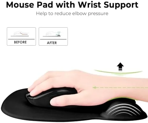 EooCoo Ergonomic Mouse Pad with Wrist Support - Mousepad with Memory Foam Wrist Rest and Non-Slip Base for Computer, Cafe, Home & Office, 9.64 x 8.26