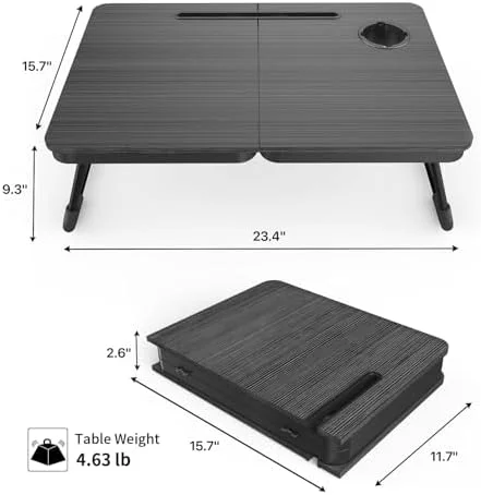 BUYIFY Foldable Laptop Bed Desk for Couch, Sofa - Large Lap Desk Tray Table with Cup Holder and Tablet Slot - Portable Notebook Stand for Eating