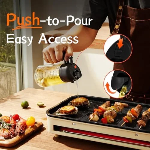 TrendPlain 16oz/470ml Glass Olive Oil Sprayer for Cooking – 2 in 1 Olive Oil Dispenser Bottle for Kitchen Gadgets and Air Fryer Accessories - Salad