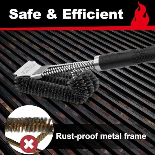 GRILLART Grill Brush and Scraper, Extra Strong BBQ Cleaner Accessories, Safe Wire Bristles Barbecue Triple Scrubbers Cleaning Brush for Gas/Charcoal