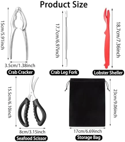 suoundey Seafood Cracker Tool Set With Lobster Sheller Stainless Steel Crab Crackers Crab Leg Fork Seafood Scissors And Storage Bag - Crab Leg Pick