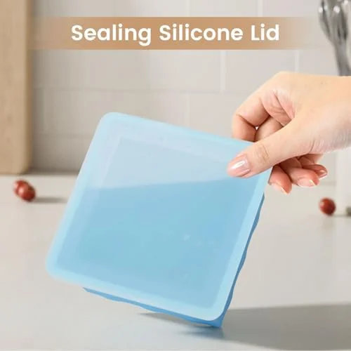 Silicone Freezer Tray for Soup Ice Cubes: 2-Cup Freezing Trays with Lid for Meal Prep - 4Pack Silicon Soup Portion Freeze Tray Make Stock Souped Ice