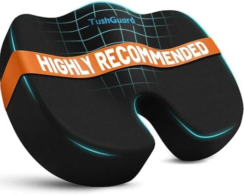 TushGuard Seat Cushion for Office Chair Memory Foam Non-Slip Cushion Back - Relief Chair Pad, Butt Pillow for Office Chair, Car, Computer Desk, Black