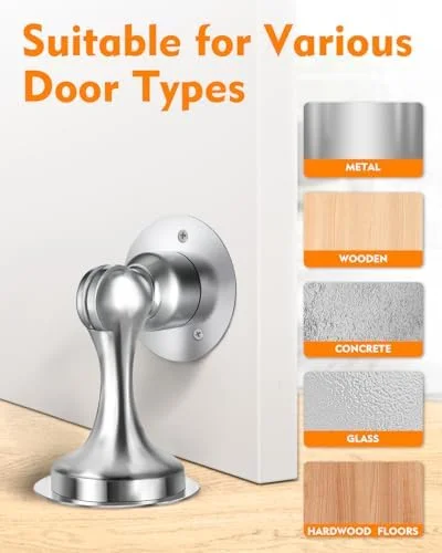 Door Stoppers Magnetic Door Catch - Stainless Steel Magnetic Door Stop 2 Pack, Double-Sided Adhesive Tape, No Drilling, Screws for Stronger Mount