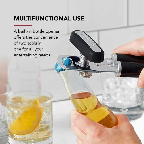 KitchenAid Classic Multifunction Can Opener and Bottle Opener Easy to Use - Razor Sharp Stainless Steel Cutting Wheel, Soft Ergonomic Handles, Black