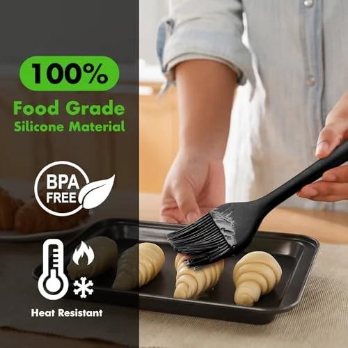 HOTEC 600℉ Heat Resistasnt Basting Brushes - BPA Free Silicone Pastry Brush, Spread Oil Butter Sauce Marinades for BBQ Grill Barbecue Baking Kitchen