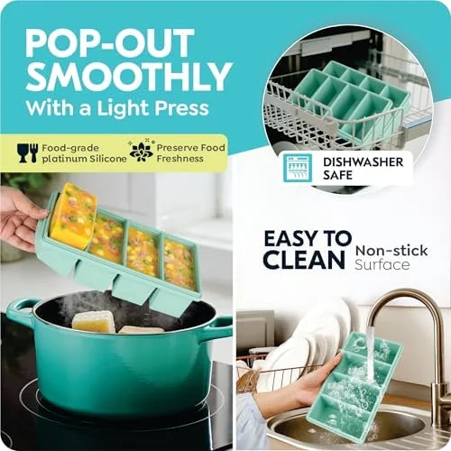 Silicone Freezer Trays with Lids - 1-Cup Soup Container Style Ice Cube Trays for Freezer - Leakproof, Dishwasher, Oven Safe, Stackable, Ideal for