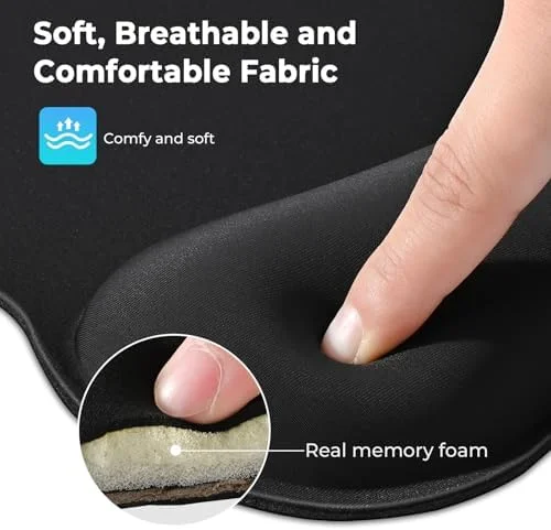 EooCoo Ergonomic Mouse Pad with Wrist Support - Mousepad with Memory Foam Wrist Rest and Non-Slip Base for Computer, Cafe, Home & Office, 9.64 x 8.26