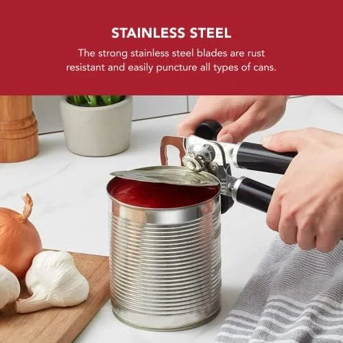 KitchenAid Classic Multifunction Can Opener and Bottle Opener Easy to Use - Razor Sharp Stainless Steel Cutting Wheel, Soft Ergonomic Handles, Black