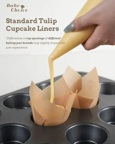 Bake Choice 200pcs Natural Tulip Cupcake Liners for Baking Cups Unbleached European Parchment paper Tulip Muffin Liners - Cupcake Wrapper for Party