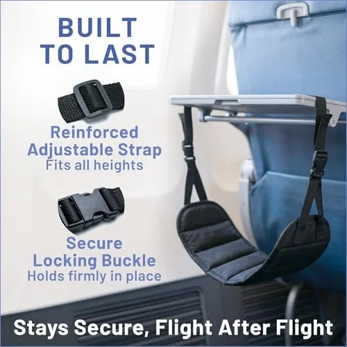 BASIC CONCEPTS Airplane Foot Hammock for Plane Travel Essentials - Airplane Travel Essentials - Long Flight Foot Rest - Plane Gadgets