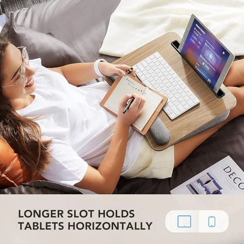 HUANUO Laptop Lap Desk - Portable Lap Desk with Pillow Cushion, Fits up to 15.6 inch Laptop, with Anti-Slip Strip & Storage Function for Home Office