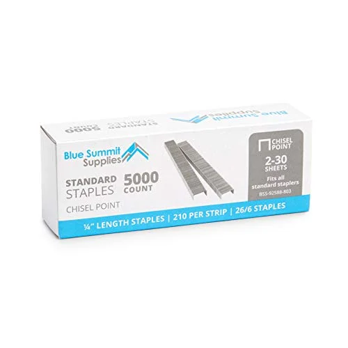 50, 000 Staples - 1/4 Inch Length, 210 per Strip, Jam-Free Chisel Point, 10 Boxes of 5, 000, Fits Standard Staplers