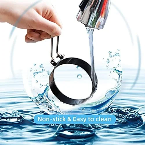 Stainless Steel Egg Rings for Frying Eggs（4 Pack） - 3.5" Round Non Stick Griddle Rings with Oil Brush - Egg Sandwich/Pancake/Cooking Molds, Breakfast