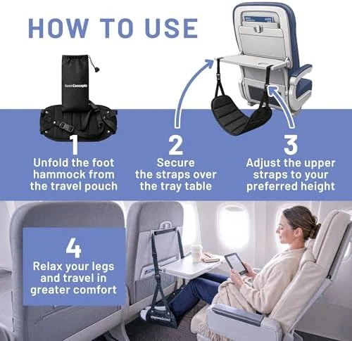 BASIC CONCEPTS Airplane Foot Hammock for Plane Travel Essentials - Airplane Travel Essentials - Long Flight Foot Rest - Plane Gadgets