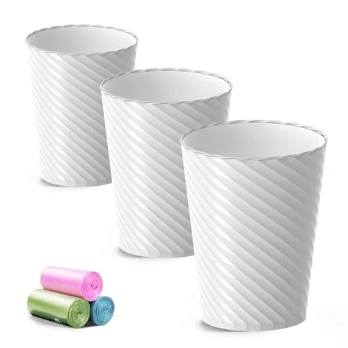 Bathroom Trash Can - 3 Pack 1.8 Gallons Small Trash Can with Trash Bags, Bathroom Garbage Can, Plastic Trash Bin, Round Waste Basket for Living Room