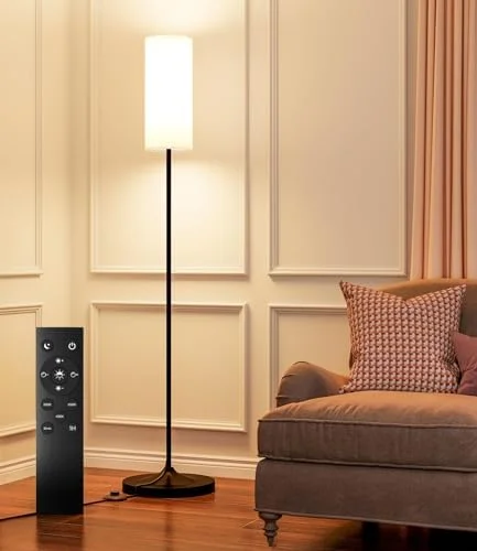 luckystyle Dimmable Floor Standing Tall Lamp - 12W Led Bulb with Lampshade, Foot Switch, Remote Custom Color Temperature Pole for Bedroom, Office