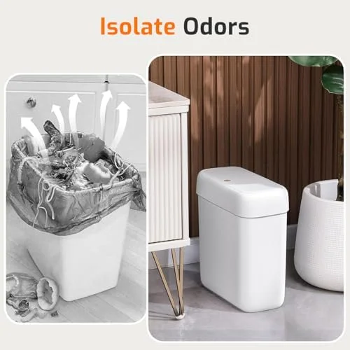 MOPALL Small Bathroom Trash Can with Lid, 2.6 Gallons, 10 L Slim Plastic Garbage Bin with Pop-Up Lid, Mini Waste Basket Can Dog Proof for Kitchen