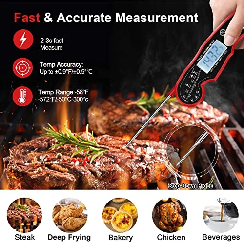 Meat Thermometer Digital for Grilling and Cooking - ANDAXIN Waterproof Ultra-Fast Instant Read Food thermometers with Backlight & Calibration for