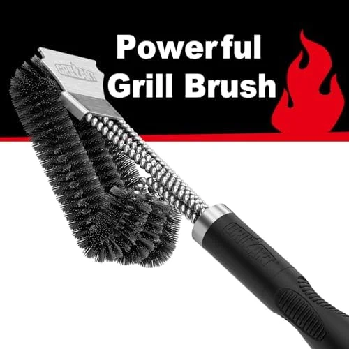 GRILLART Grill Brush and Scraper, Extra Strong BBQ Cleaner Accessories, Safe Wire Bristles Barbecue Triple Scrubbers Cleaning Brush for Gas/Charcoal
