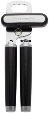 KitchenAid Classic Multifunction Can Opener and Bottle Opener Easy to Use - Razor Sharp Stainless Steel Cutting Wheel, Soft Ergonomic Handles, Black