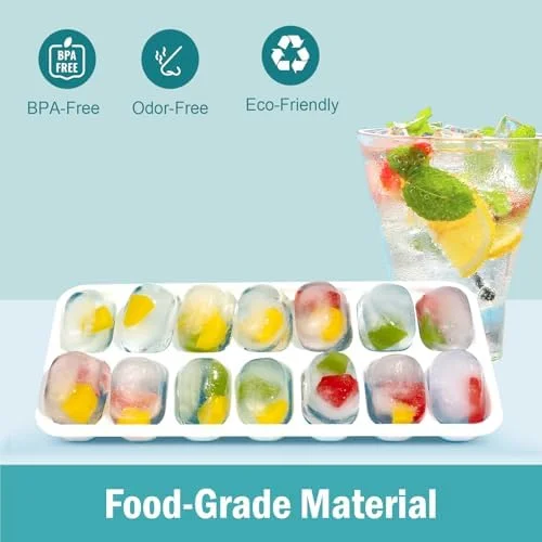 3 Pack Ice Cube Trays with Lid for Freezer, Flexible Silicone Bottom for Easy Release, Stackable Space-Saving Ice Molds, 1.2" Cubes Color-Coded (2