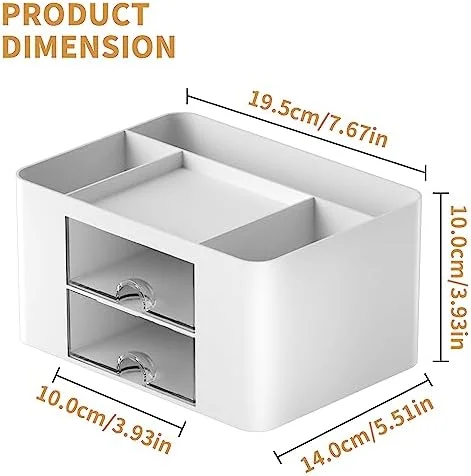 Marbrasse Pen Organizer with 2 Drawer, Multi-Functional Pencil Holder for Desk, Desk Organizers and Accessories with 5 Compartments + Drawer for